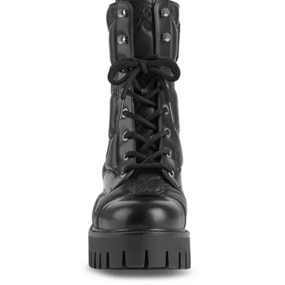 ❌ SOLD ❌ GUCCI BLACK QUILTED LACE UP LEATHER GG LOGO COMBAT BOOTS Size 39 - Picture 4 of 6